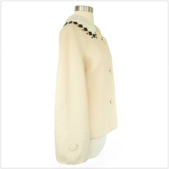 Rebecca Taylor Ivory White Fur Metal Studded Coat Jacket Vintage Style New NWT 4 - Picture 4 of 6